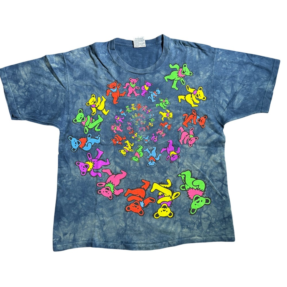 Vintage‎ Liquid Blue Grateful Dead Dancing Bears Spiral Tie Dye Shirt Blue Large